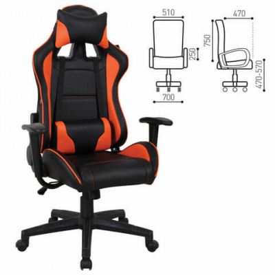 Игровое кресло BRABIX "GT Racer GM-100", две подушки, экокожа, черное/оранжевое