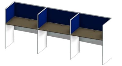  Секция 3-х местная h1200мм, столешница 600х700мм, глубина боковины 600мм, цвет Бук, со звукопоглощающими экранами цвет Синий